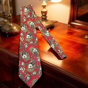 Balancine Tie Works Mens Disney Mickey Mouse Tie Silk Red Paisley Character Work